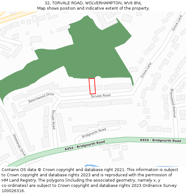 32, TORVALE ROAD, WOLVERHAMPTON, WV6 8NL: Location map and indicative extent of plot