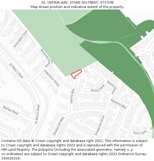 32, VIENNA WAY, STOKE-ON-TRENT, ST3 5YB: Location map and indicative extent of plot