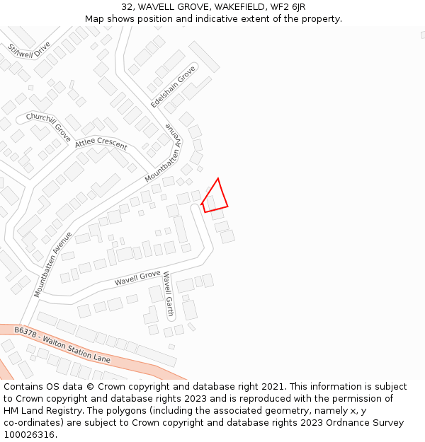 32, WAVELL GROVE, WAKEFIELD, WF2 6JR: Location map and indicative extent of plot