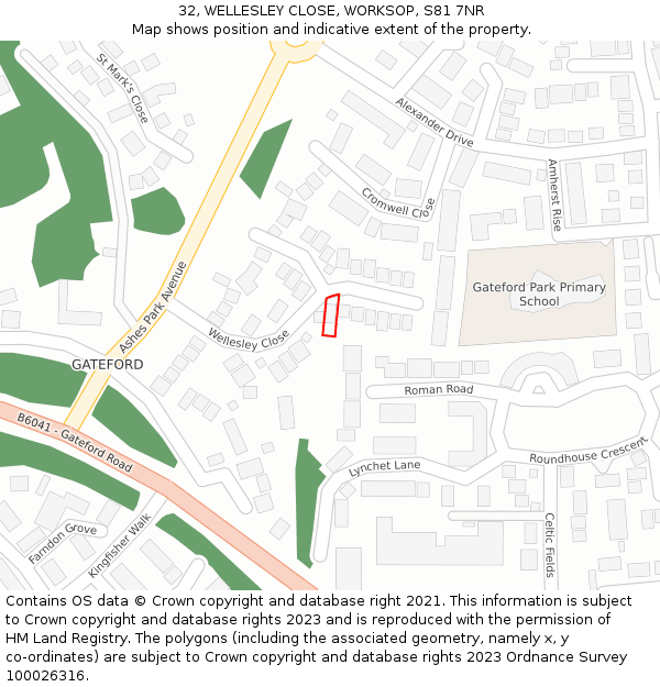 32, WELLESLEY CLOSE, WORKSOP, S81 7NR: Location map and indicative extent of plot