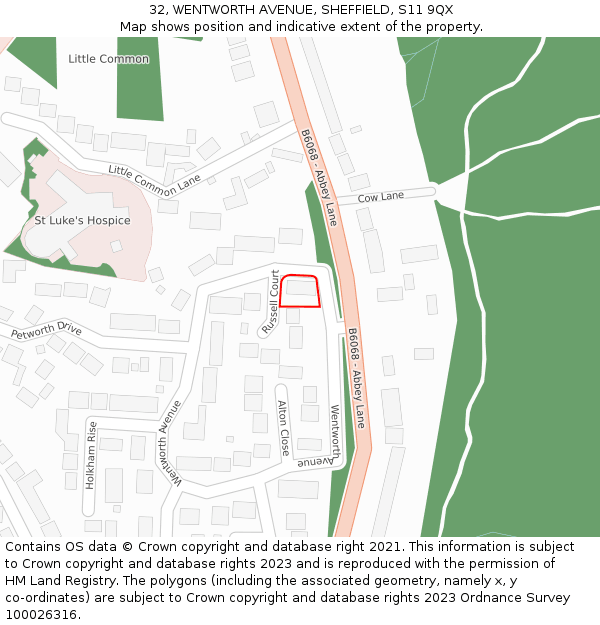 32, WENTWORTH AVENUE, SHEFFIELD, S11 9QX: Location map and indicative extent of plot