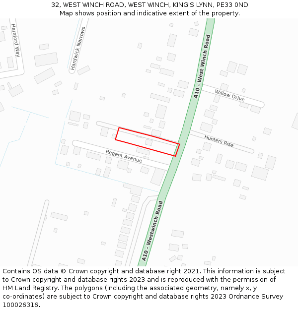 32, WEST WINCH ROAD, WEST WINCH, KING'S LYNN, PE33 0ND: Location map and indicative extent of plot