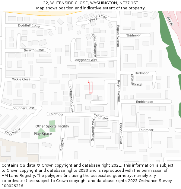 32, WHERNSIDE CLOSE, WASHINGTON, NE37 1ST: Location map and indicative extent of plot