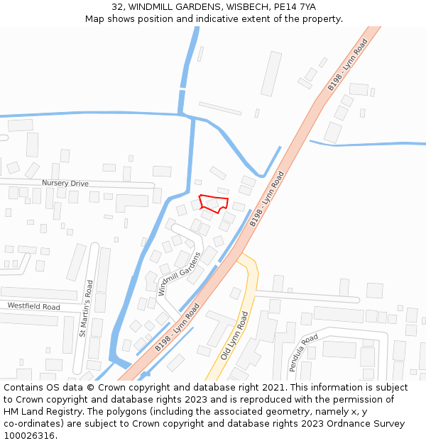 32, WINDMILL GARDENS, WISBECH, PE14 7YA: Location map and indicative extent of plot