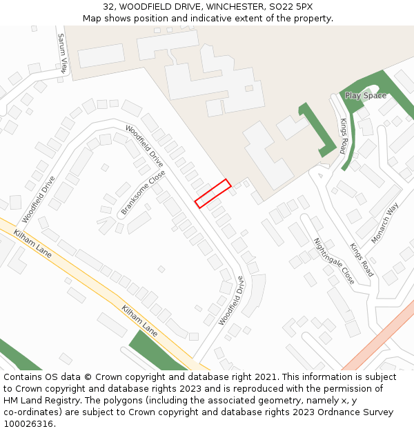 32, WOODFIELD DRIVE, WINCHESTER, SO22 5PX: Location map and indicative extent of plot