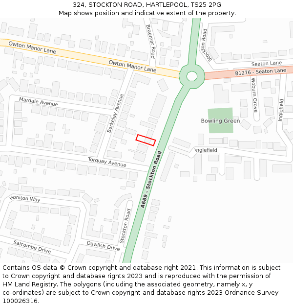 324, STOCKTON ROAD, HARTLEPOOL, TS25 2PG: Location map and indicative extent of plot