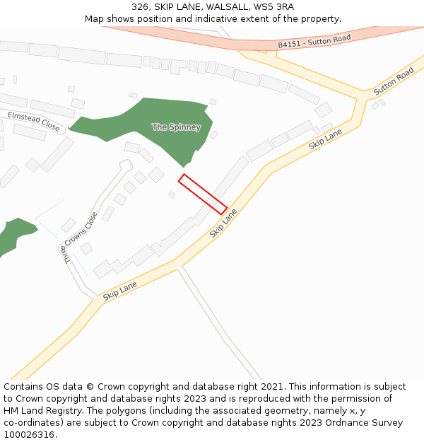 326, SKIP LANE, WALSALL, WS5 3RA: Location map and indicative extent of plot