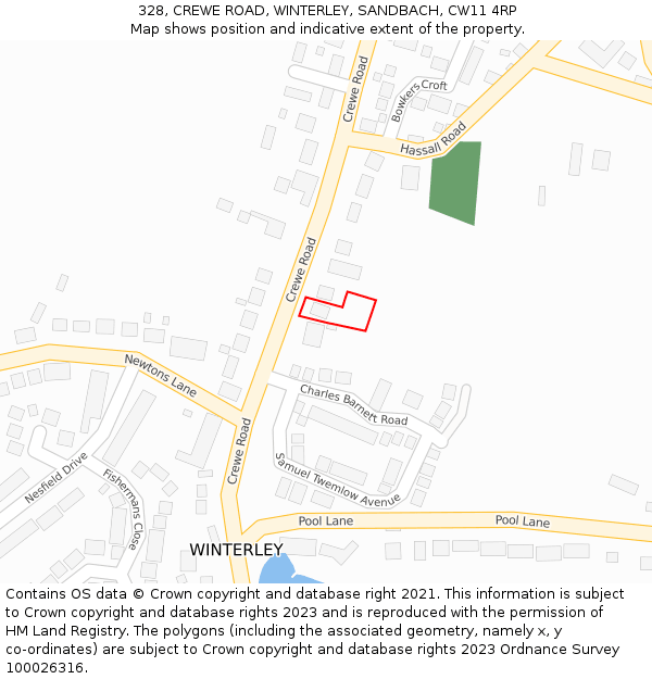 328, CREWE ROAD, WINTERLEY, SANDBACH, CW11 4RP: Location map and indicative extent of plot