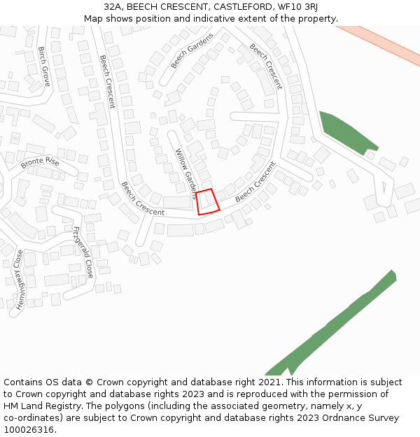 32A, BEECH CRESCENT, CASTLEFORD, WF10 3RJ: Location map and indicative extent of plot