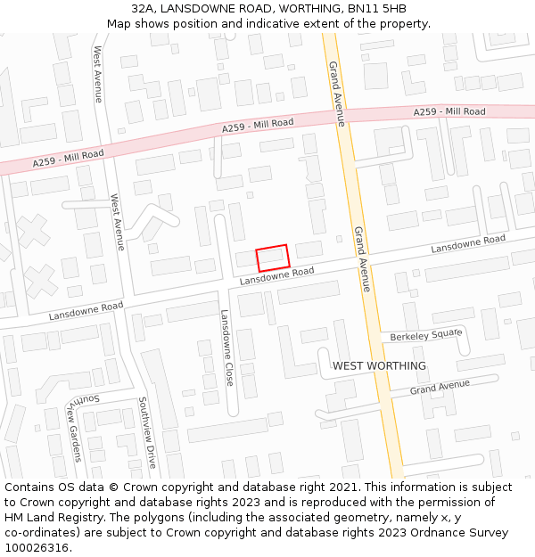 32A, LANSDOWNE ROAD, WORTHING, BN11 5HB: Location map and indicative extent of plot