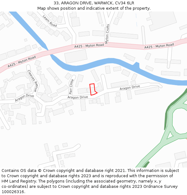 33, ARAGON DRIVE, WARWICK, CV34 6LR: Location map and indicative extent of plot