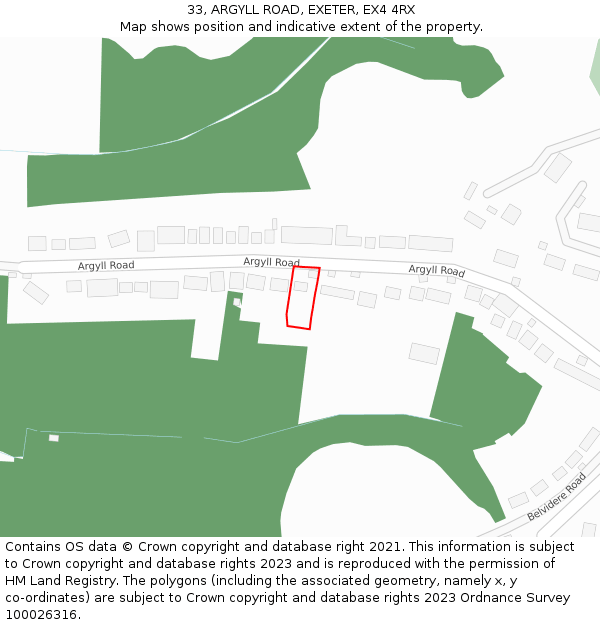 33, ARGYLL ROAD, EXETER, EX4 4RX: Location map and indicative extent of plot