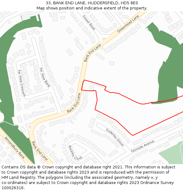 33, BANK END LANE, HUDDERSFIELD, HD5 8ES: Location map and indicative extent of plot