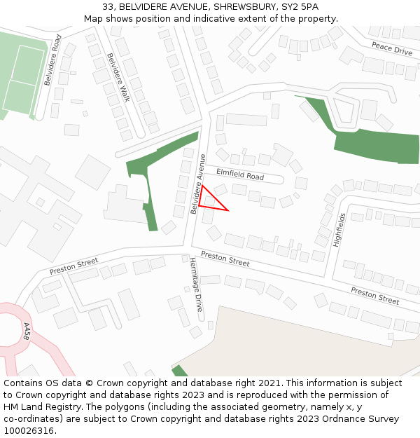 33, BELVIDERE AVENUE, SHREWSBURY, SY2 5PA: Location map and indicative extent of plot