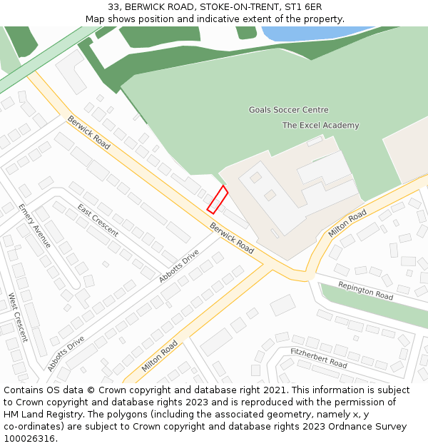 33, BERWICK ROAD, STOKE-ON-TRENT, ST1 6ER: Location map and indicative extent of plot