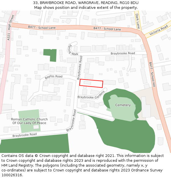 33, BRAYBROOKE ROAD, WARGRAVE, READING, RG10 8DU: Location map and indicative extent of plot