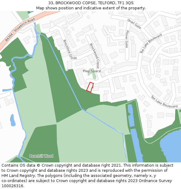 33, BROCKWOOD COPSE, TELFORD, TF1 3QS: Location map and indicative extent of plot