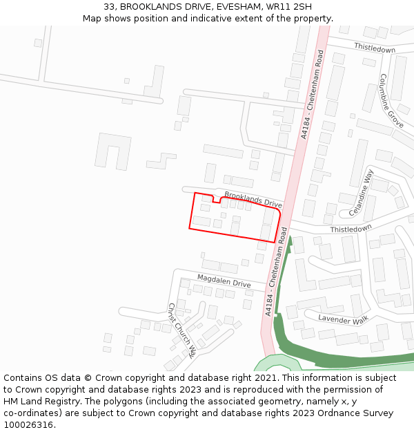 33, BROOKLANDS DRIVE, EVESHAM, WR11 2SH: Location map and indicative extent of plot