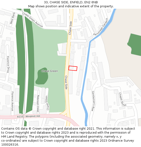 33, CHASE SIDE, ENFIELD, EN2 6NB: Location map and indicative extent of plot