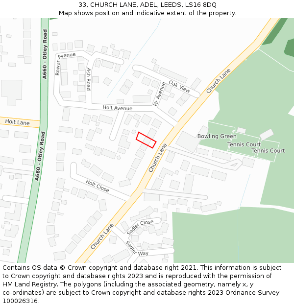 33, CHURCH LANE, ADEL, LEEDS, LS16 8DQ: Location map and indicative extent of plot