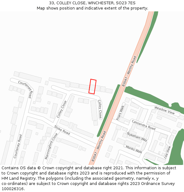 33, COLLEY CLOSE, WINCHESTER, SO23 7ES: Location map and indicative extent of plot