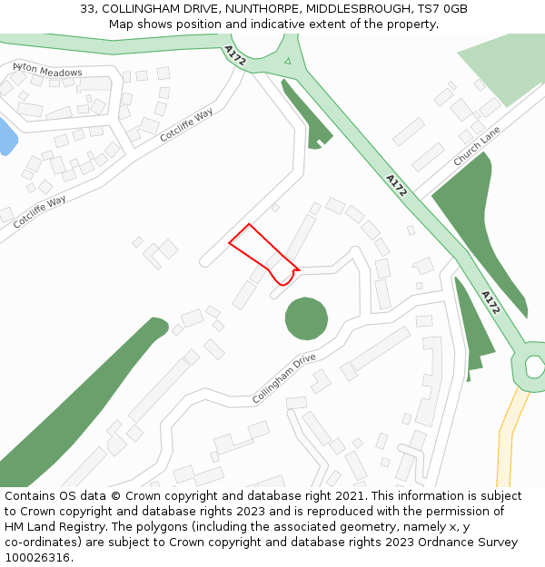 33, COLLINGHAM DRIVE, NUNTHORPE, MIDDLESBROUGH, TS7 0GB: Location map and indicative extent of plot