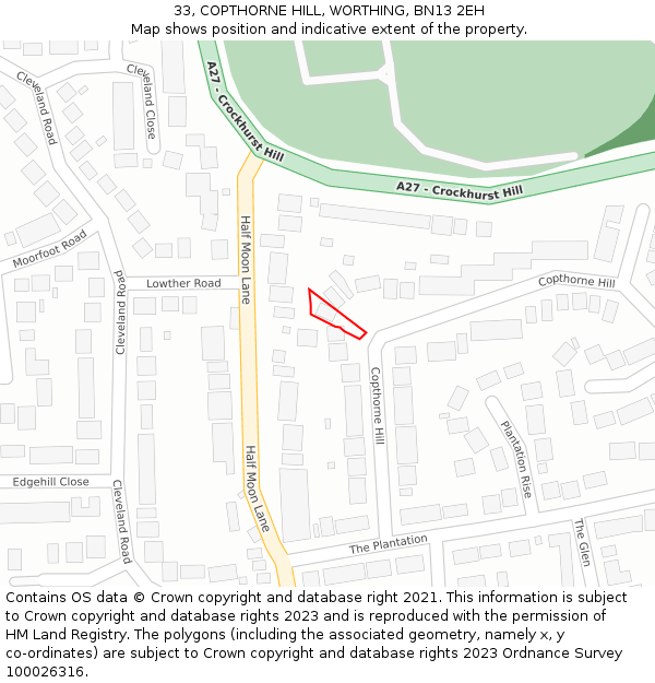 33, COPTHORNE HILL, WORTHING, BN13 2EH: Location map and indicative extent of plot