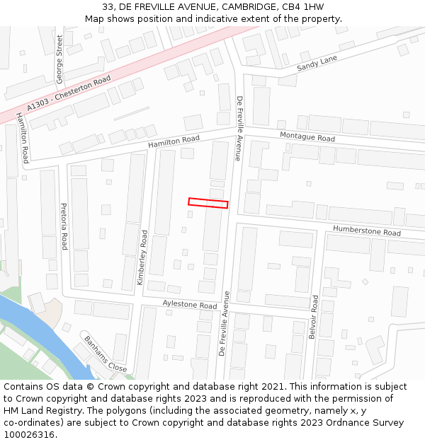 33, DE FREVILLE AVENUE, CAMBRIDGE, CB4 1HW: Location map and indicative extent of plot