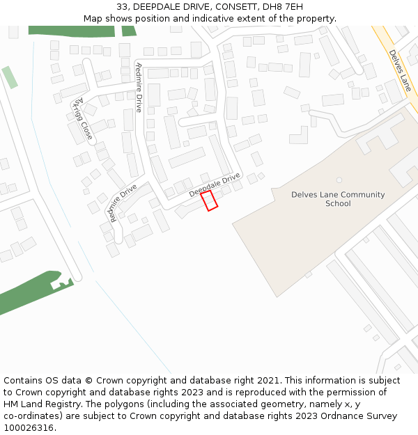 33, DEEPDALE DRIVE, CONSETT, DH8 7EH: Location map and indicative extent of plot