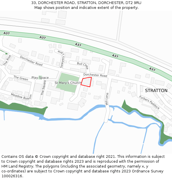 33, DORCHESTER ROAD, STRATTON, DORCHESTER, DT2 9RU: Location map and indicative extent of plot