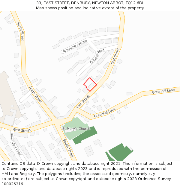 33, EAST STREET, DENBURY, NEWTON ABBOT, TQ12 6DL: Location map and indicative extent of plot