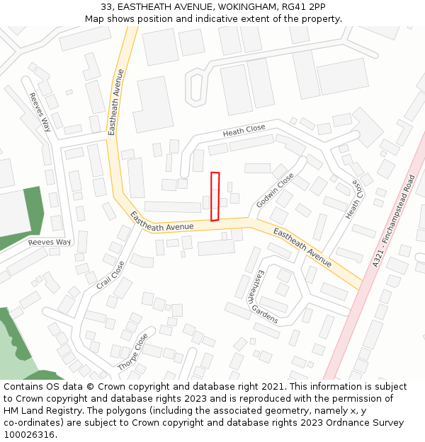 33, EASTHEATH AVENUE, WOKINGHAM, RG41 2PP: Location map and indicative extent of plot