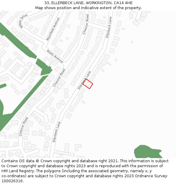 33, ELLERBECK LANE, WORKINGTON, CA14 4HE: Location map and indicative extent of plot