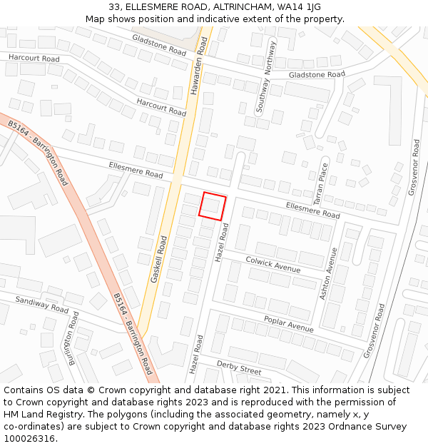 33, ELLESMERE ROAD, ALTRINCHAM, WA14 1JG: Location map and indicative extent of plot