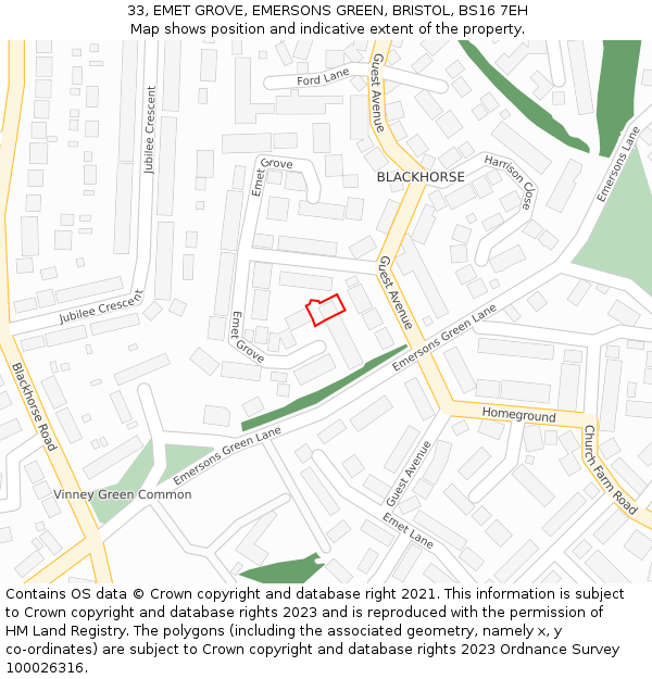 33, EMET GROVE, EMERSONS GREEN, BRISTOL, BS16 7EH: Location map and indicative extent of plot