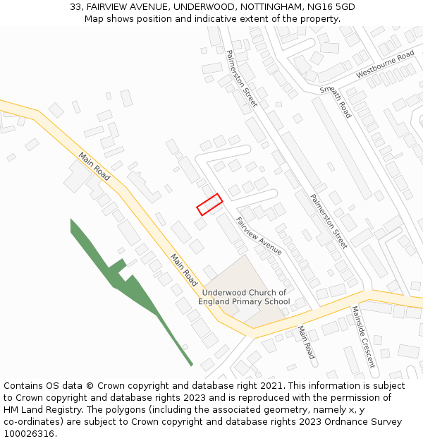 33, FAIRVIEW AVENUE, UNDERWOOD, NOTTINGHAM, NG16 5GD: Location map and indicative extent of plot
