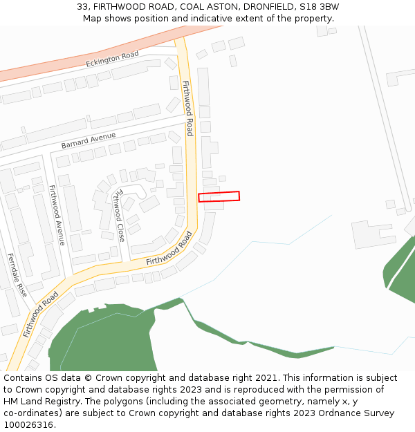 33, FIRTHWOOD ROAD, COAL ASTON, DRONFIELD, S18 3BW: Location map and indicative extent of plot