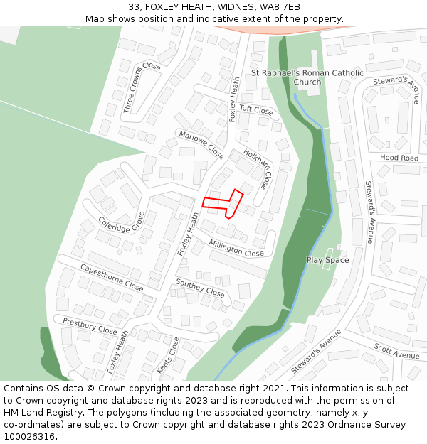 33, FOXLEY HEATH, WIDNES, WA8 7EB: Location map and indicative extent of plot