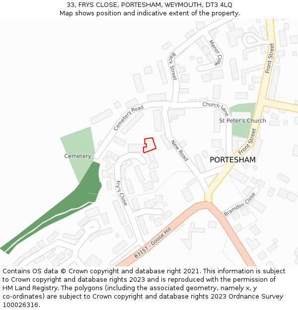 33, FRYS CLOSE, PORTESHAM, WEYMOUTH, DT3 4LQ: Location map and indicative extent of plot