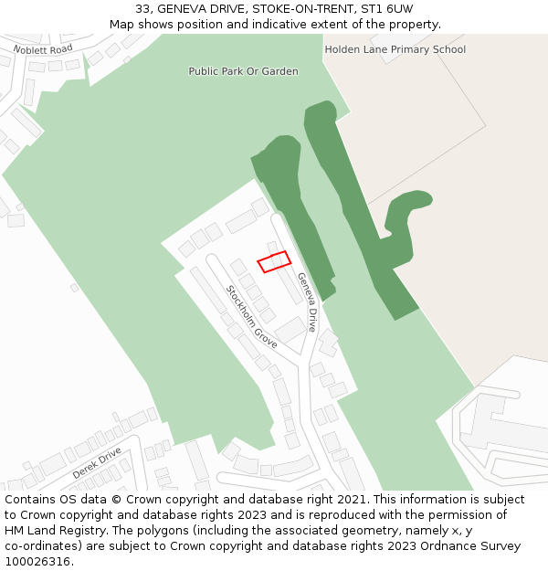 33, GENEVA DRIVE, STOKE-ON-TRENT, ST1 6UW: Location map and indicative extent of plot