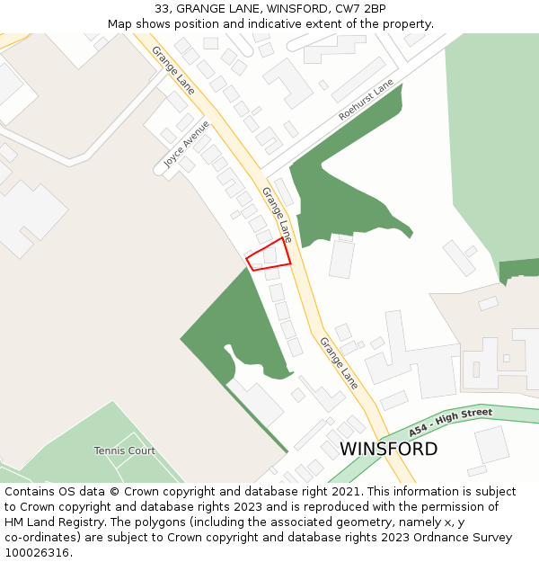 33, GRANGE LANE, WINSFORD, CW7 2BP: Location map and indicative extent of plot