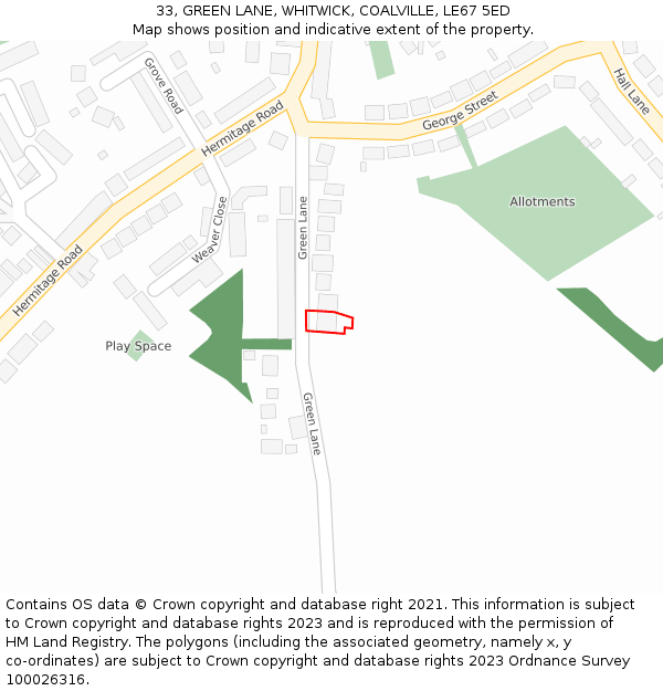 33, GREEN LANE, WHITWICK, COALVILLE, LE67 5ED: Location map and indicative extent of plot
