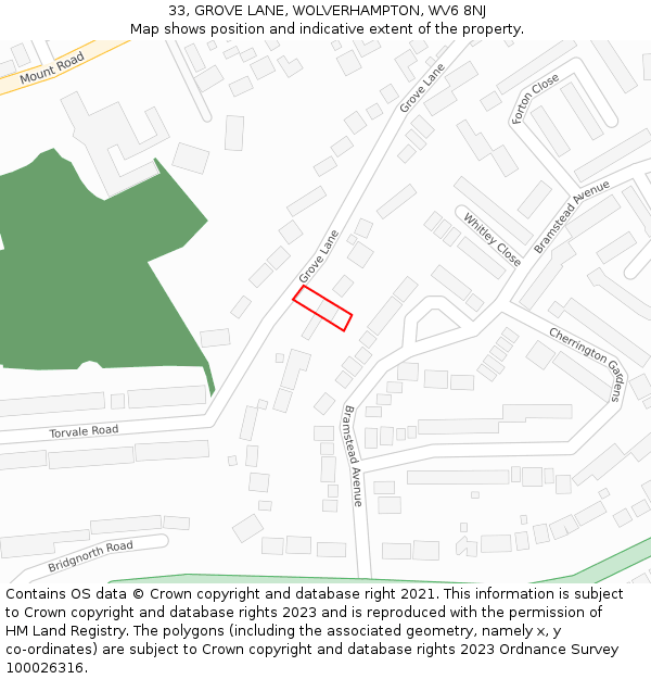33, GROVE LANE, WOLVERHAMPTON, WV6 8NJ: Location map and indicative extent of plot