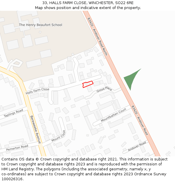 33, HALLS FARM CLOSE, WINCHESTER, SO22 6RE: Location map and indicative extent of plot