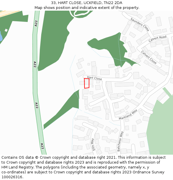 33, HART CLOSE, UCKFIELD, TN22 2DA: Location map and indicative extent of plot