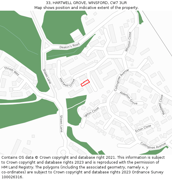 33, HARTWELL GROVE, WINSFORD, CW7 3UR: Location map and indicative extent of plot