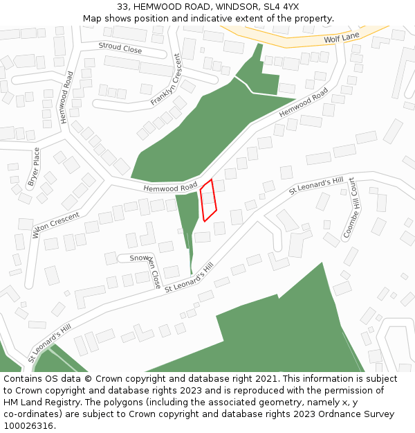 33, HEMWOOD ROAD, WINDSOR, SL4 4YX: Location map and indicative extent of plot