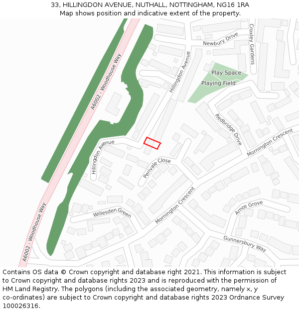 33, HILLINGDON AVENUE, NUTHALL, NOTTINGHAM, NG16 1RA: Location map and indicative extent of plot