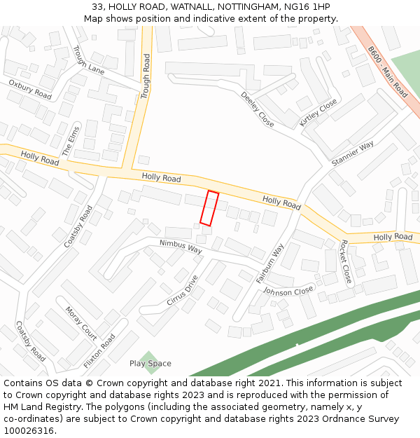 33, HOLLY ROAD, WATNALL, NOTTINGHAM, NG16 1HP: Location map and indicative extent of plot