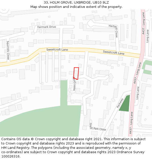 33, HOLM GROVE, UXBRIDGE, UB10 9LZ: Location map and indicative extent of plot